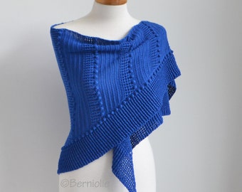 Crochet shawl, triangle, scarf, wrap, blue scarf, cotton/acrylic blend, READY TO SHIP, A1153