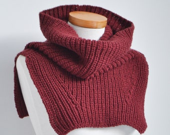 Burgundy knitted cowl, warm and snug cowl, cowl for men or women, unisex scarf, READY TO SHIP, Z1125