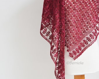 Crochet shawl, red shawl, wine red lace shawl, crochet wrap, triangle shawl, lace crochet shawl, A1126