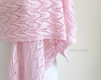 Pink Knitted Lace Shawl, Rectangular Cotton Acrylic Blend, Z1085