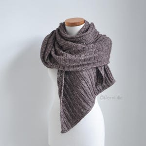 Knitted shawl, asymmetrical triangle, knit scarf, wrap, alpaca wrap, brown scarf, cotton blend, READY TO SHIP, B1205