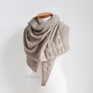 Knitted shawl, asymmetrical triangle, knit scarf, wrap, wool wrap, brown/camel scarf, wool/alpaca blend, READY TO SHIP, A1131