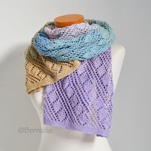 Knitted shawl, lace, rectangle, pastel rainbow, cotton summer wrap, READY TO SHIP, W821