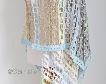 Lace crochet shawl, sand and see colors, Cotton,  N406