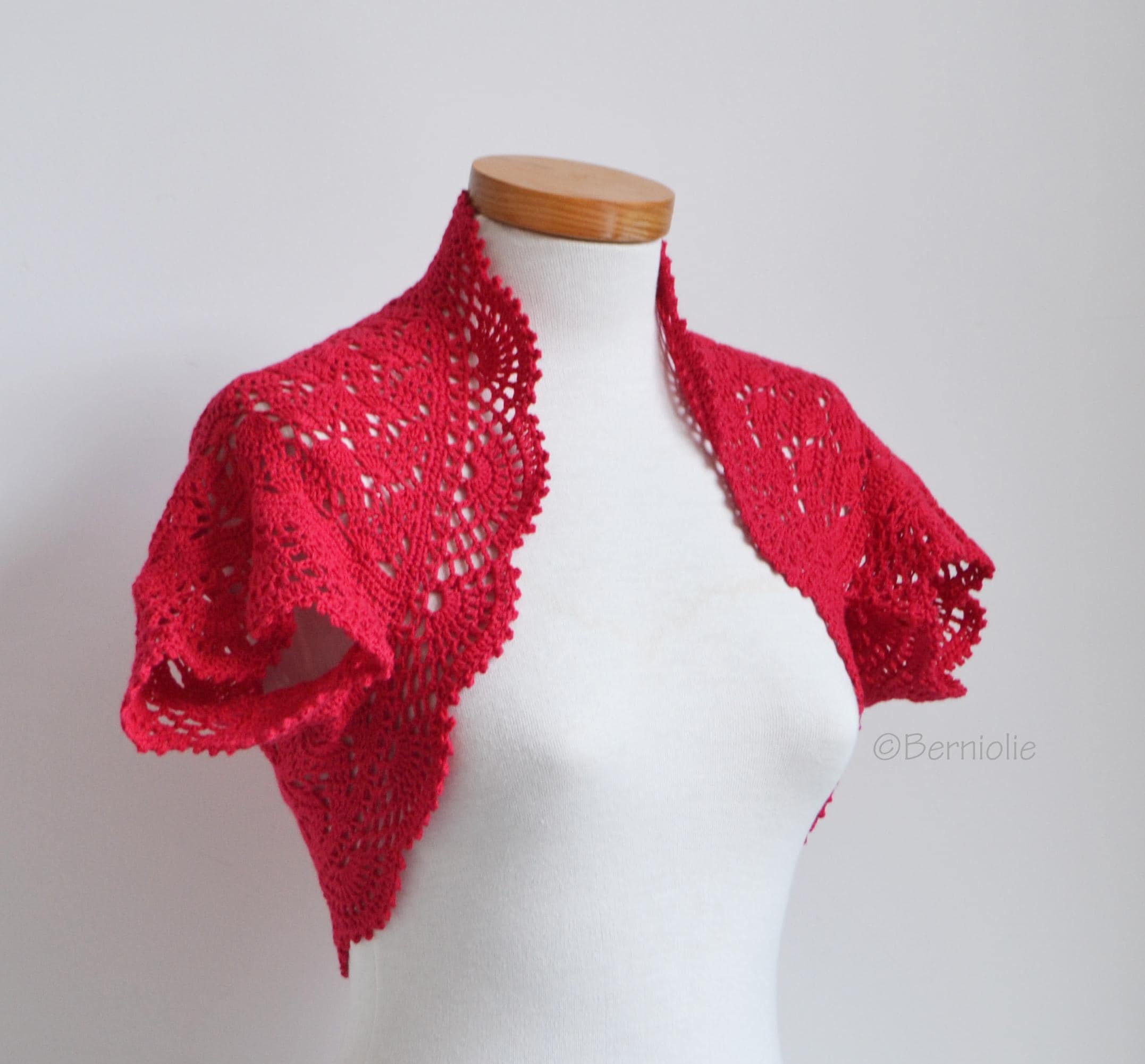 Crochet shrug, Size XL, bolero, red, cotton blend, summer cardigan, short sleeved, ready to ship, B1229