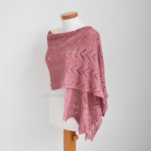 Knitted lace shawl, rectangle, dark pink, 100% cotton, READY TO SHIP, Y1018