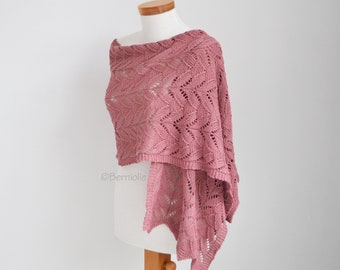 Knitted lace shawl, rectangle, dark pink, 100% cotton, READY TO SHIP, Y1018