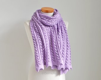 Knitted shawl, rectangle, knit scarf, wrap, cotton wrap, purple wrap, rectangular shawl, READY TO SHIP, Z1134