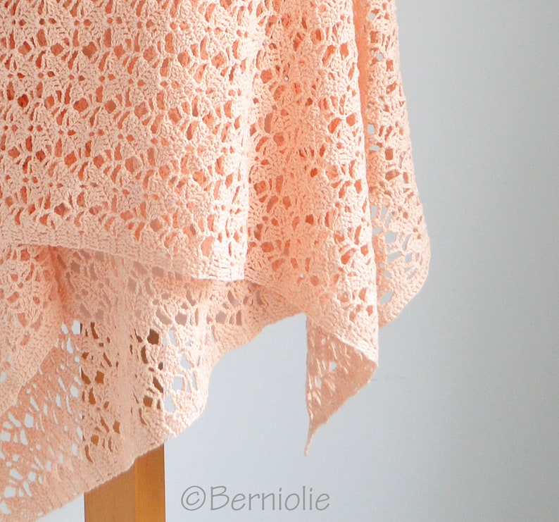 Crochet shawl, rectangle, peach, lace scarf, peach lace wrap, READY TO SHIP, Z1112 image 2