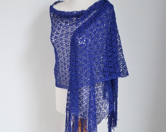 Lace crochet shawl, Blue, summer wrap, lace scarf, cotton wrap, READY TO SHIP, P438