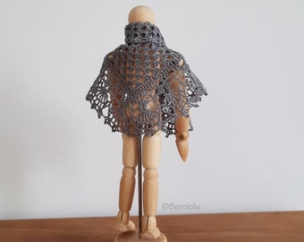 Crochet doll shawl, 1:12 scale, Cotton lace shawl, gray, grey, READY TO SHIP, triangle miniature shawl, lace doll shawl, D5