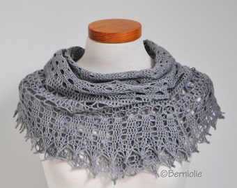 Crochet lace shawl, scarf, lace, grey, wool, crescent crochet scarf, READY TO SHIP, P434