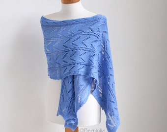 Knitted lace shawl, rectangle, blue, lace scarf, READY TO SHIP, Z1113