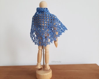 Crochet doll shawl, 1:12 scale, Cotton lace shawl, blue, READY TO SHIP, triangle miniature shawl, lace doll shawl, D3