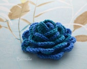 Crochet flower brooch, shawlpin, blue green I870