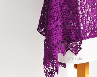 Crochet shawl, rectangle, wrap, purple, READY TO SHIP, A1150