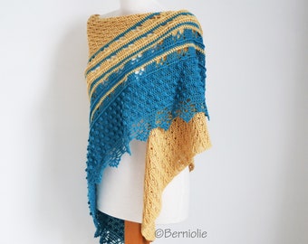 Lace crochet shawl, aqua/yellow shawl, T756