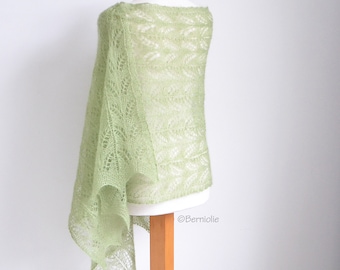 Lace Knit Mohair Silk Shawl, Soft Sage Green Wrap, Z1114