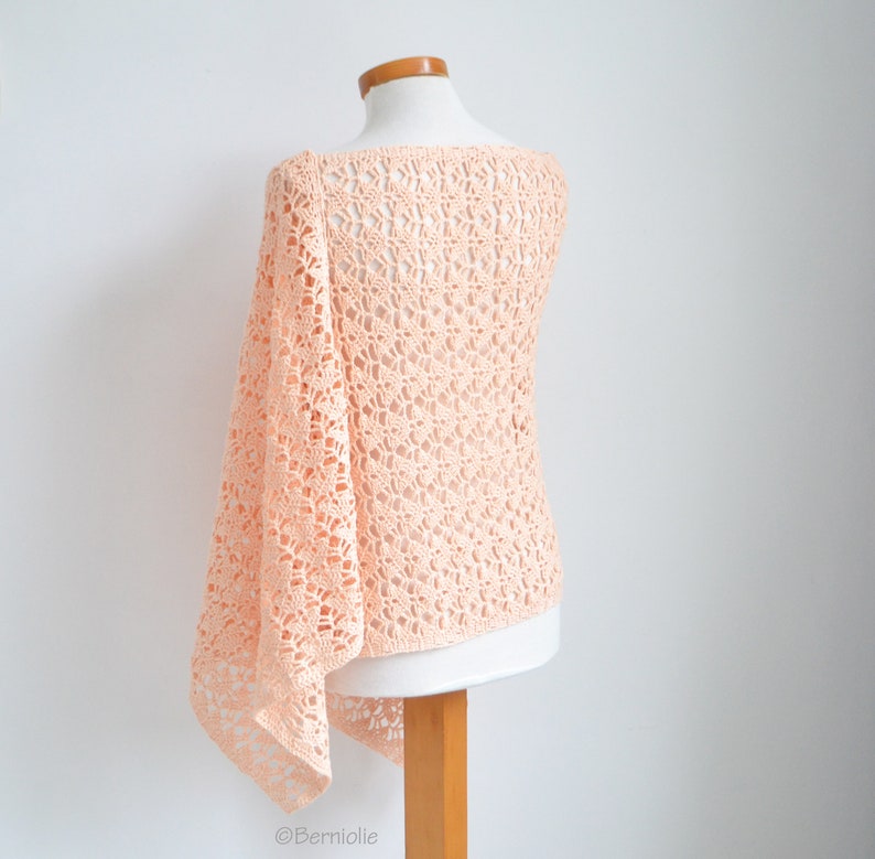 Crochet shawl, rectangle, peach, lace scarf, peach lace wrap, READY TO SHIP, Z1112 image 5