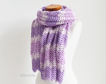 Crochet shawl, rectangle, shades of purple and lilacs, lace scarf/shawl, cotton, READY TO SHIP, A1151