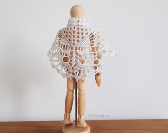 Crochet doll shawl, 1:12 scale, Cotton lace shawl, white, READY TO SHIP, triangle miniature shawl, lace doll shawl, D6