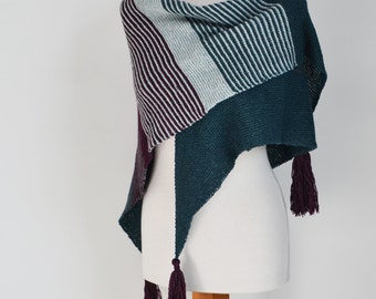 Lace knitted shawl, plum, grey, green shawl,  P442