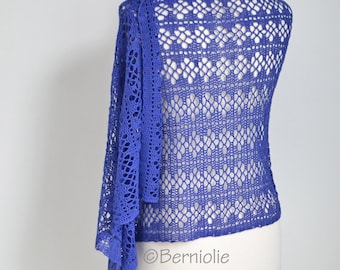 Lace crochet shawl, Blue, rectangle crochet scarf summer wrap, READY TO SHIP, N403