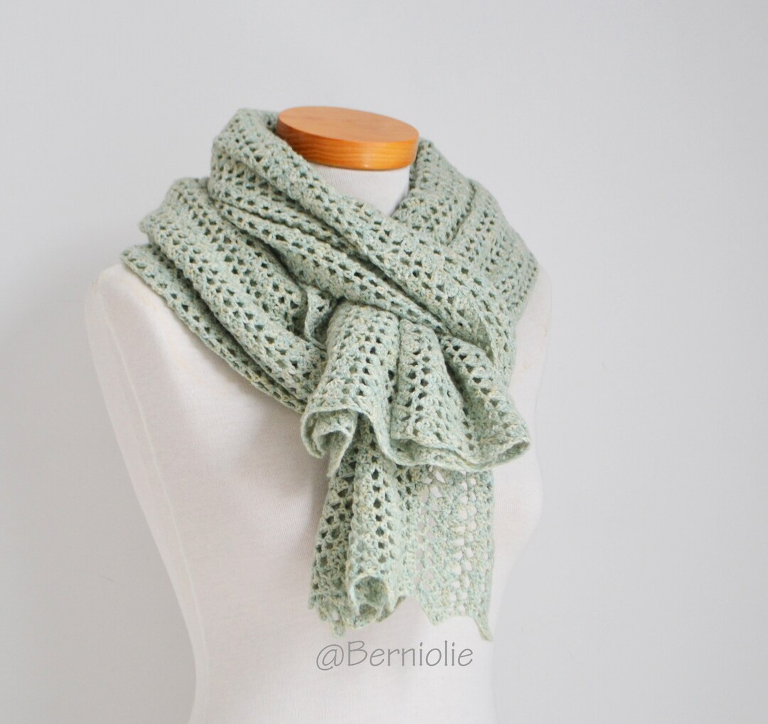 Crochet Shawl Rectangle Light Green Green Scarf Lace Wrap - Etsy