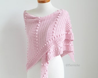 Crochet shawl, triangle, scarf, wrap, pink scarf, cotton/acrylic blend, READY TO SHIP, A1146