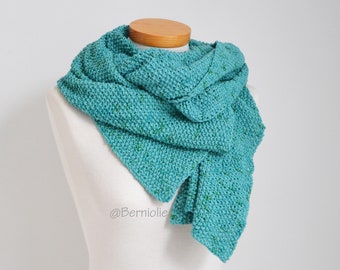 Knitted shawl, rectangle, green with a subtle sparkle/shine, moss stitch shawl,  X888