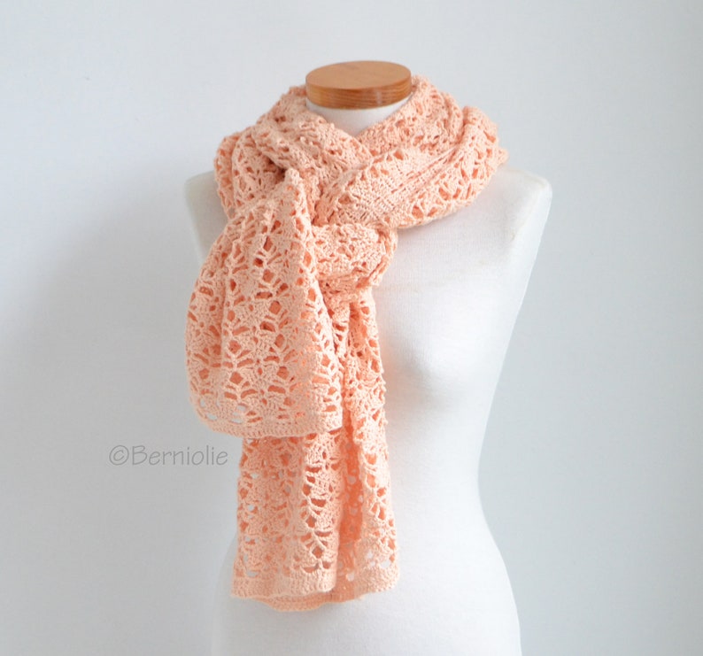 Crochet shawl, rectangle, peach, lace scarf, peach lace wrap, READY TO SHIP, Z1112 image 1