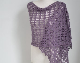 Lace crochet shawl, Purple,  rectangle scarf, purple wrap, lace scarf, READY TO SHIP, P417