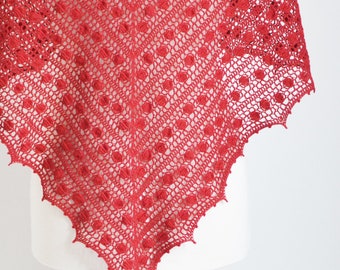 Crochet shawl, red shawl, red lace shawl, lace crochet shawl, R662