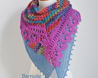 Lace crochet shawl, stole, Pink, blue, orange, READY TO SHIP, N352