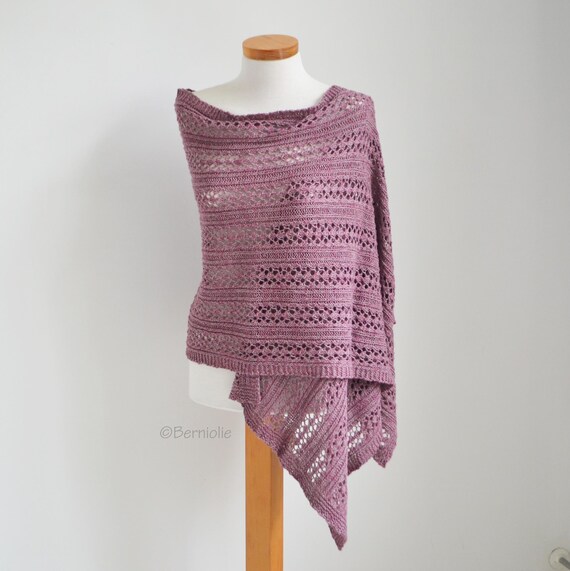 Knitted Lace Shawl, Rectangle, Plum/ Antique Rose Marled, Lace