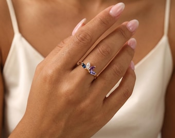 Personalized Birthstone Ring, Custom Family Ring, Mothers Ring, Birthstone Jewelry Gift for Mom