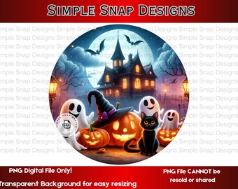 Halloween Fun PNG, Haunted House Digital Download, Cute Ghosts and Pumpkins Art, Spooky Cat Decor, Halloween Wall Art