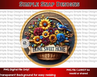 Home Sweet Home PNG, BlueJay and Floral Digital Download, Rustic Home Decor, Nature Wall Art, Printable Welcome Sign