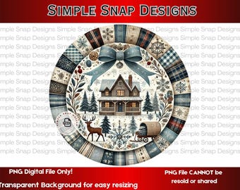 Patchwork Christmas Digital, Winter Decor, Digital Download, Rustic Holiday PNG, Cozy Christmas Art, Printable Winter Art, Instant Download
