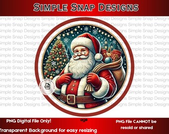 Merry Christmas, Traditional Santa, Digital Download, Christmas Decor PNG, Vintage Holiday Art, Printable Christmas Art, Instant Download