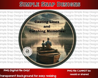 Fishing Memory Art Digital PNG - Father and Son Fishing Illustration - Rustic Nature Scene