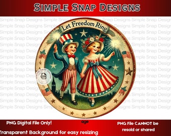 Let Freedom Ring PNG, Vintage Patriotic Digital Download, 4th of July Decor, Americana Wall Art, Printable Independence Day Design