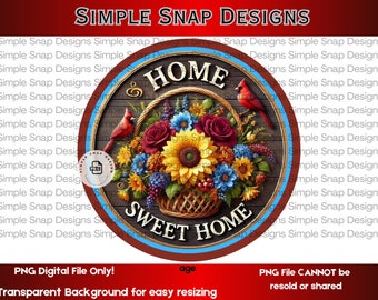 Home Sweet Home PNG, Cardinal and Floral Digital Download, Rustic Home Decor, Nature Wall Art, Printable Welcome Sign