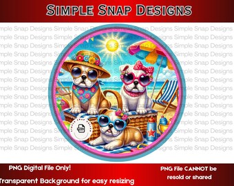 Summertime Puppy Play PNG, Cute Beach Dog Art, Summer Digital Download, Fun Bulldog Puppy Decor, Printable Wall Art