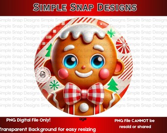 Gingerbread Boy PNG - NO BORDER, Cute Christmas Digital Download, Holiday Decor, Festive Wall Art, Printable Christmas Design
