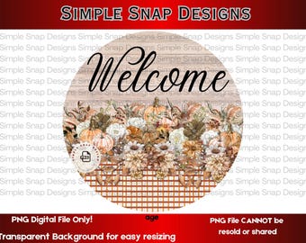 Welcome, Fall Decor, Digital Download, Pumpkin Floral PNG, Rustic Autumn Art, Printable Wall Art, Instant Download
