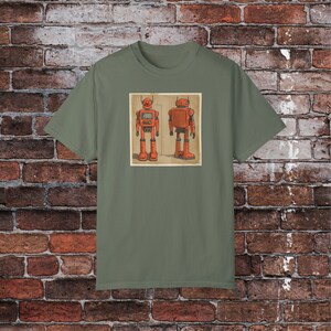 T-shirt robot infographique, design de robot vintage des années 1960, parfait pour les fans de science-fiction rétro, tissu de haute qualité, tenue confortable et élégante