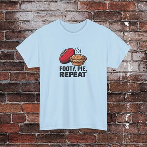 Footy Pie Repeat Unisex Tee Shirt - Game Day Tradition Graphic Tee, Adult Sports Fan Top, Humorous Footy Lover Shirt, Football Fan Gift,