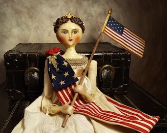 Aangepaste OOAK Americana Lady Liberty Doll 18 inch handgemaakte Regency Flag Patriot