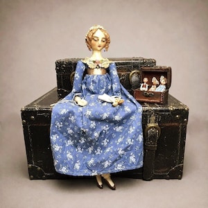 In Stock! OOAK Regency Primitive Dollmaker Set: 18" Handmade Doll with Miniature Dolls